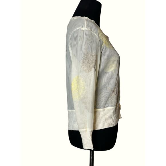 Nic + Zoe Cream Floral Embroidered Button up Sweater size Small - Picture 15 of 16